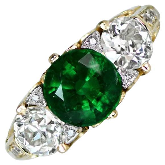 1.65ct Round Cut Emerald Engagement Ring, VS1 Clarity, 18k Yellow Gold