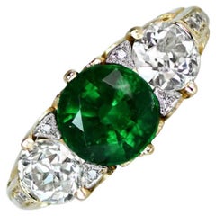 1.65ct Round Cut Emerald Engagement Ring, VS1 Clarity, 18k Yellow Gold