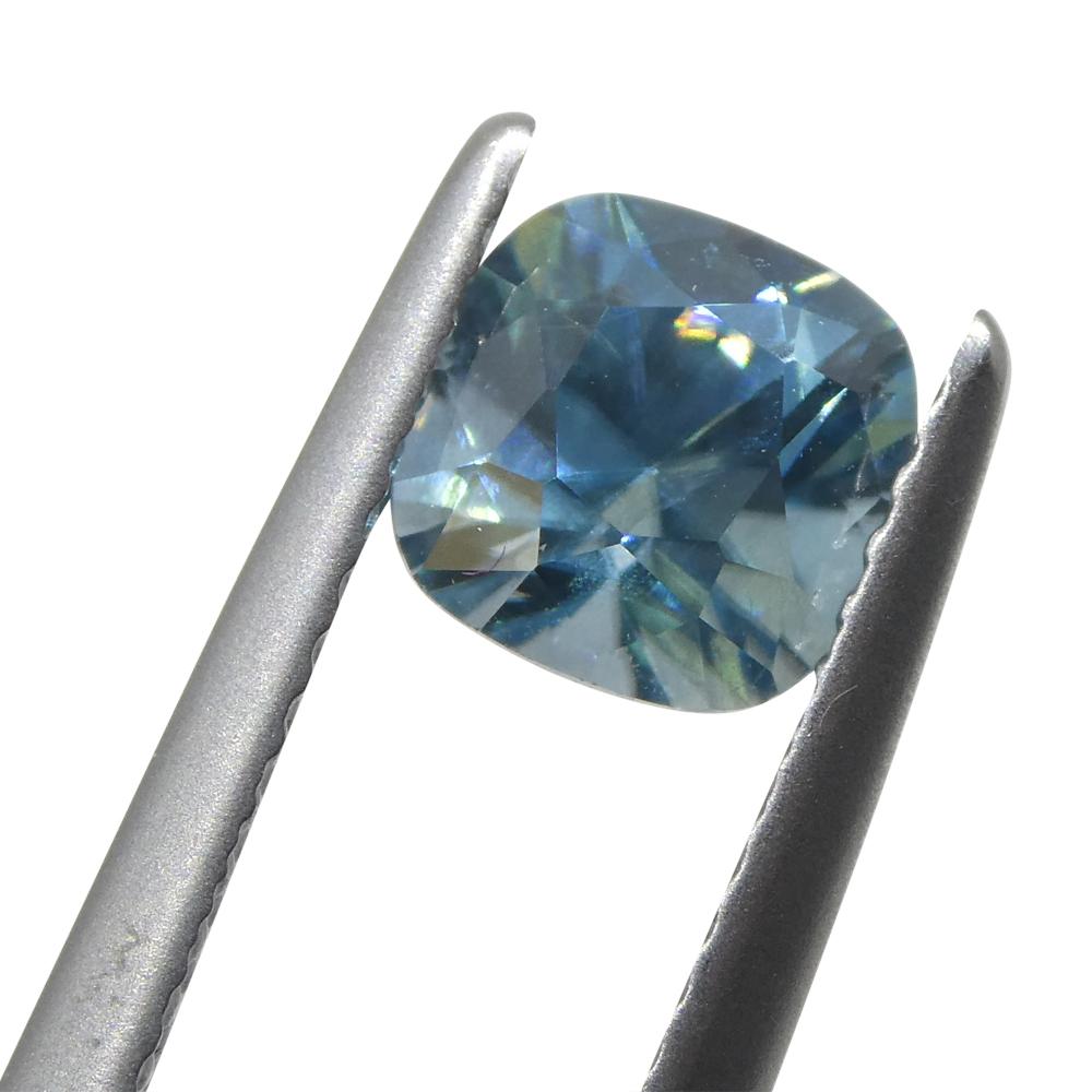 Brilliant Cut 1.65ct Square Cushion Diamond Cut Blue Zircon from Cambodia For Sale
