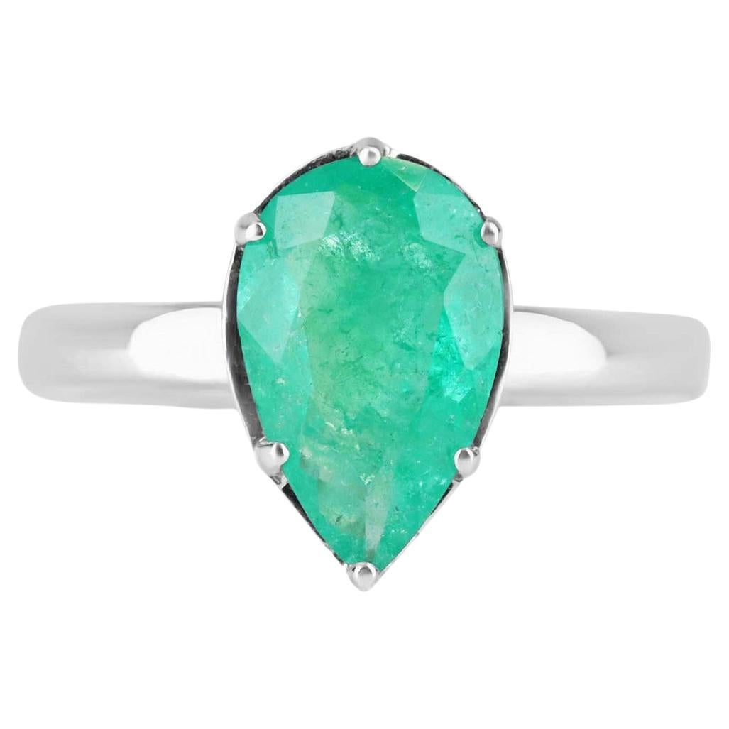 1.65cts 14K 6-Prong Pear Emerald Solitaire Gold Ring For Sale