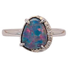 1.65cts Boulder Opal Ring w Diamond Accents in 14K White Gold  Fancy Shape 9x7mm