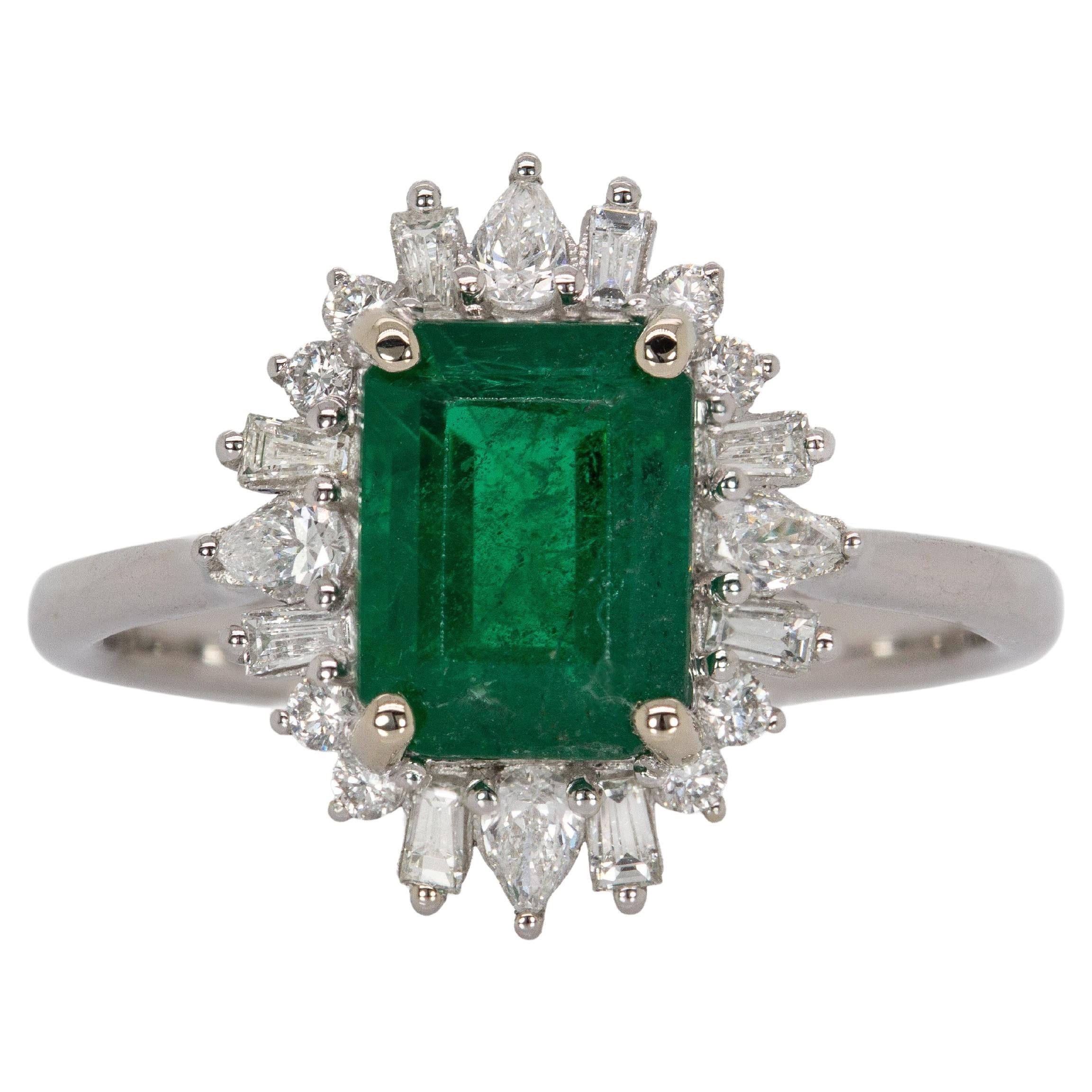 1.65cts Zambian Emerald Ring w Natural Diamond Halo in 14K Solid Gold  EM 8x6mm