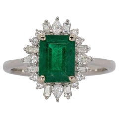 1.65cts Zambian Emerald Ring w Natural Diamond Halo in 14K Solid Gold  EM 8x6mm