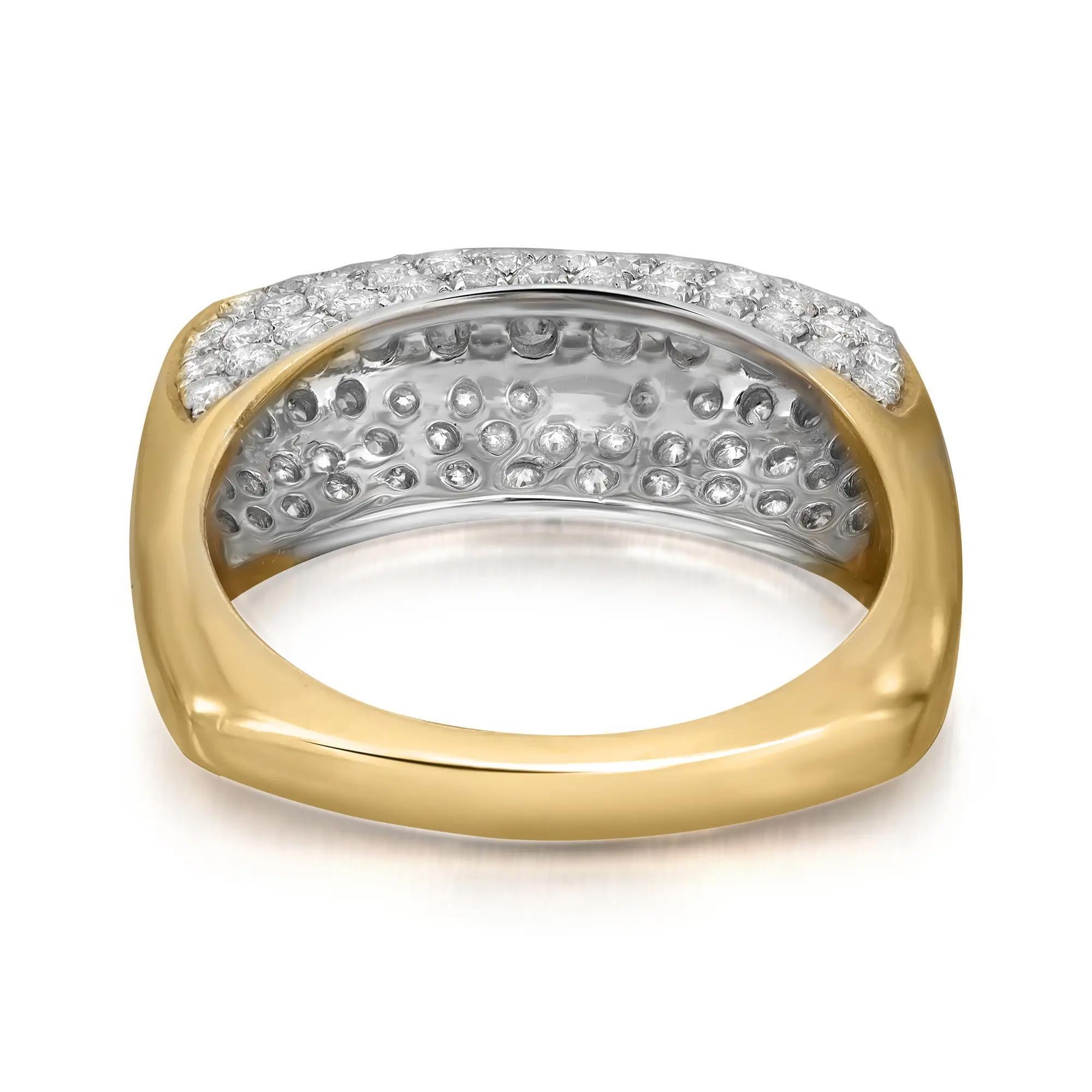 Taille ronde Bague carrée pour femme en or jaune 14 carats avec diamants taille ronde sertis en pavé de 1,65 carat en vente