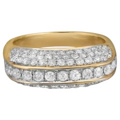 Bague carrée pour femme en or jaune 14 carats avec diamants taille ronde sertis en pavé de 1,65 carat