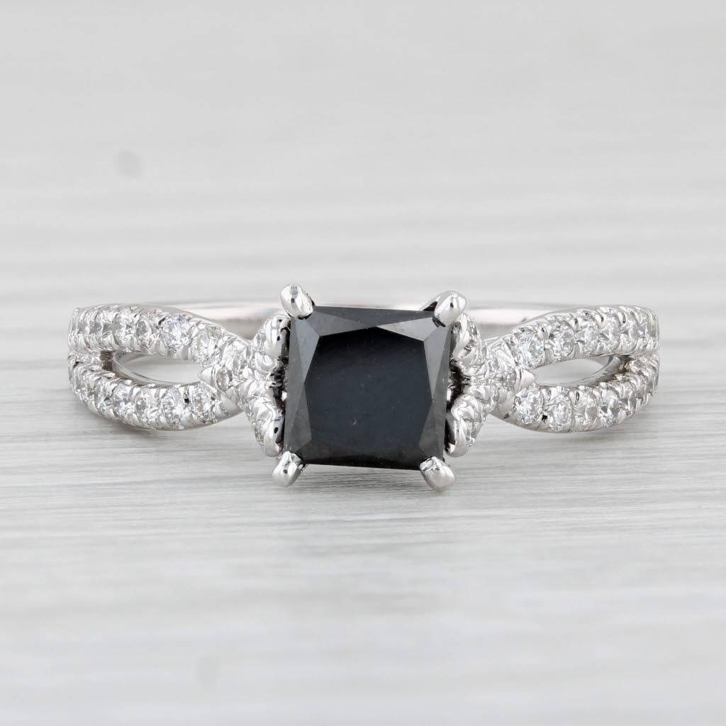 Princess Cut 1.65ctw Black White Princess Diamond Ring 14k White Gold Sz 8 Engagement Gabriel For Sale