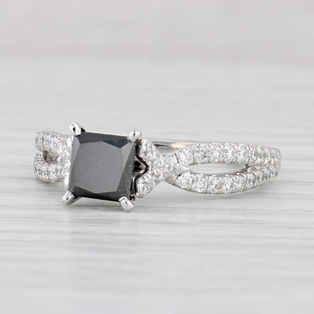 Women's 1.65ctw Black White Princess Diamond Ring 14k White Gold Sz 8 Engagement Gabriel For Sale