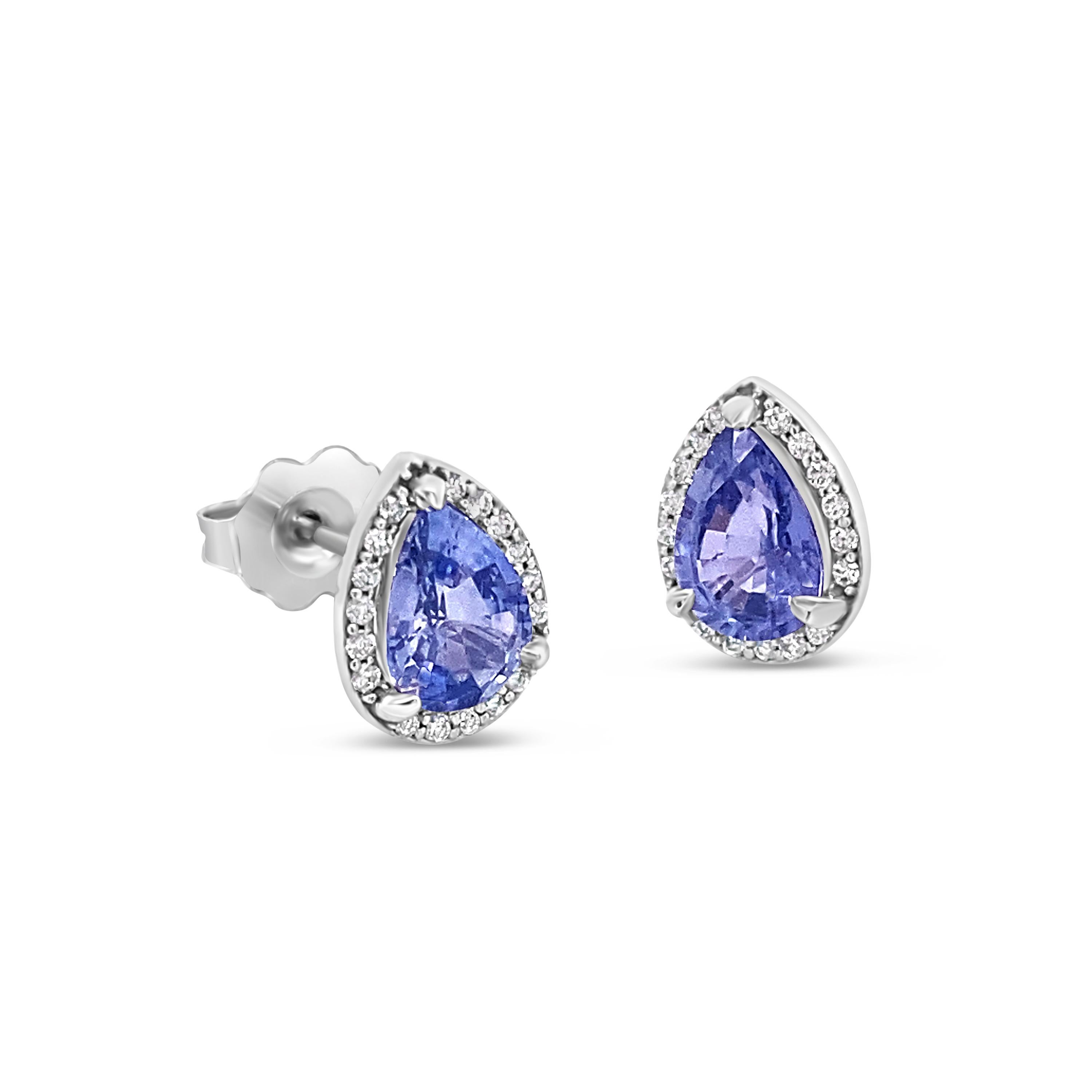 1.65ctw Bluish Purple Birnenförmiger Saphir & 0,08ctw Diamant-Ohrstecker (Tropfenschliff) im Angebot