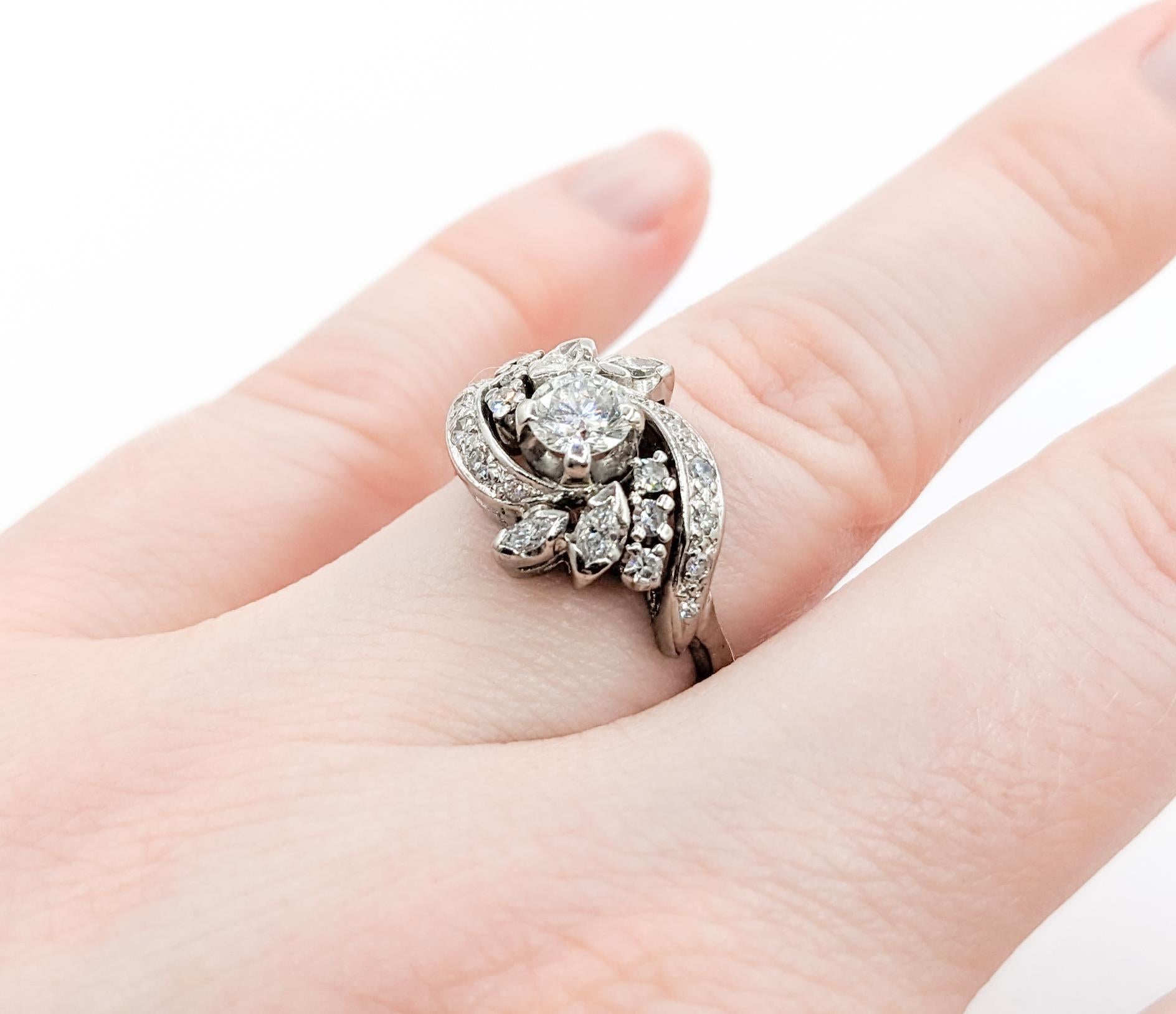Mid Century 1.65ctw Diamond Fashion Ring In White Gold 4