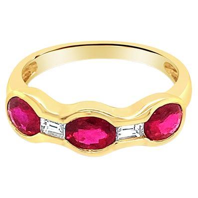 1.65ctw Oval Cut Rubies & 0.18ctw Baguette Cut Diamonds 18k Yellow Gold Band