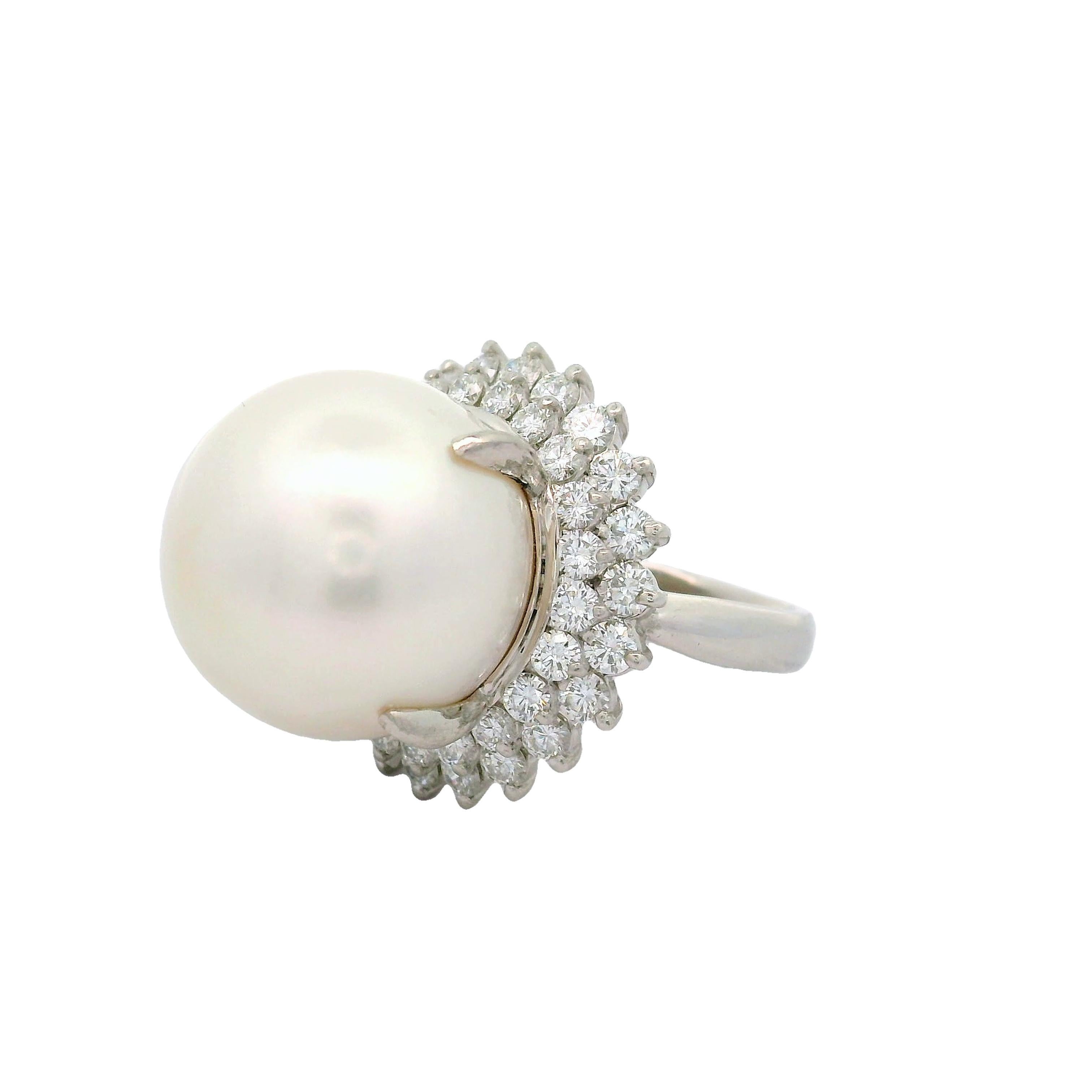 16.5mm South Sea Pearl Diamond Double-Halo Platinum Cocktail Ring In New Condition For Sale In Beverly Hills, CA