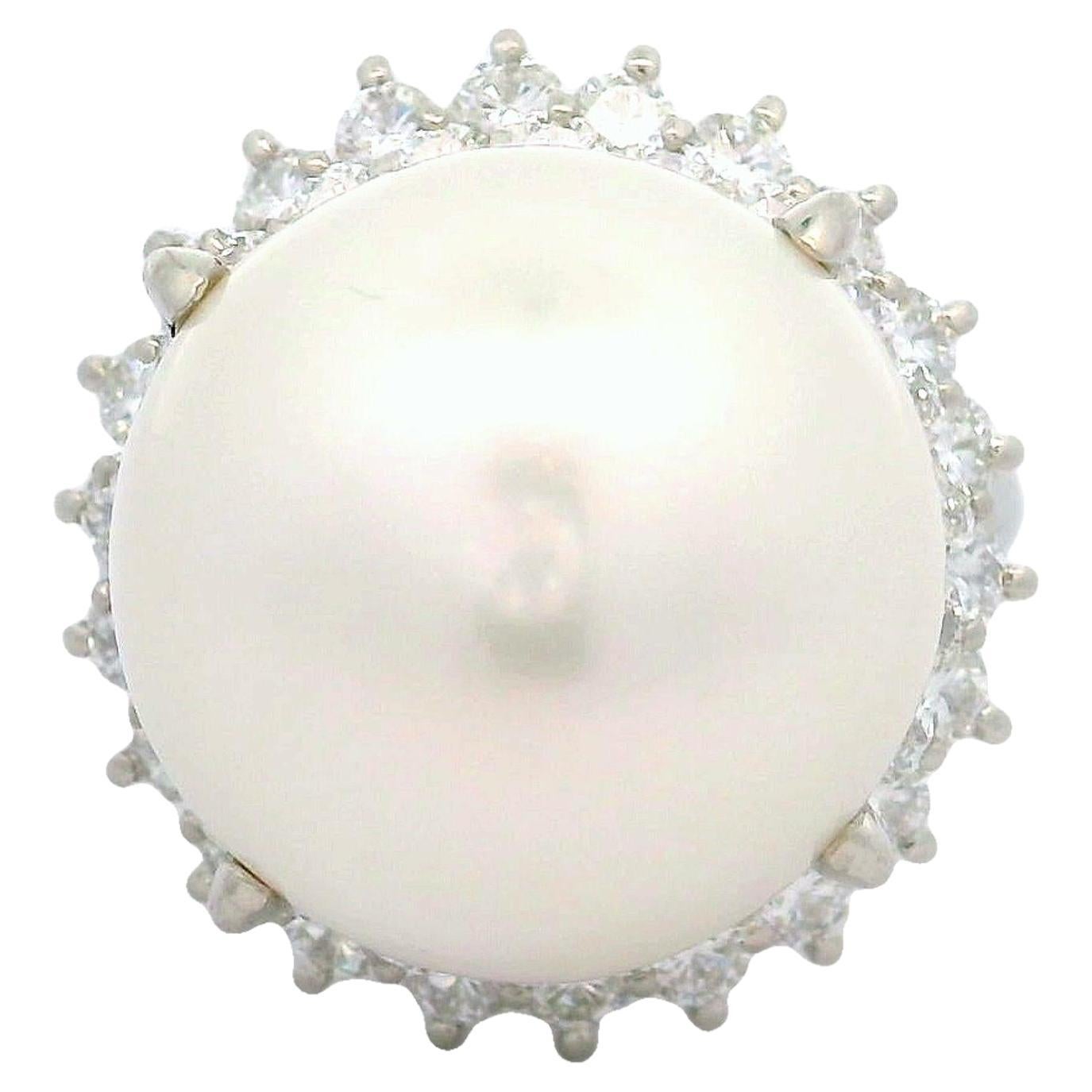 16.5mm South Sea Pearl Diamond Double-Halo Platinum Cocktail Ring