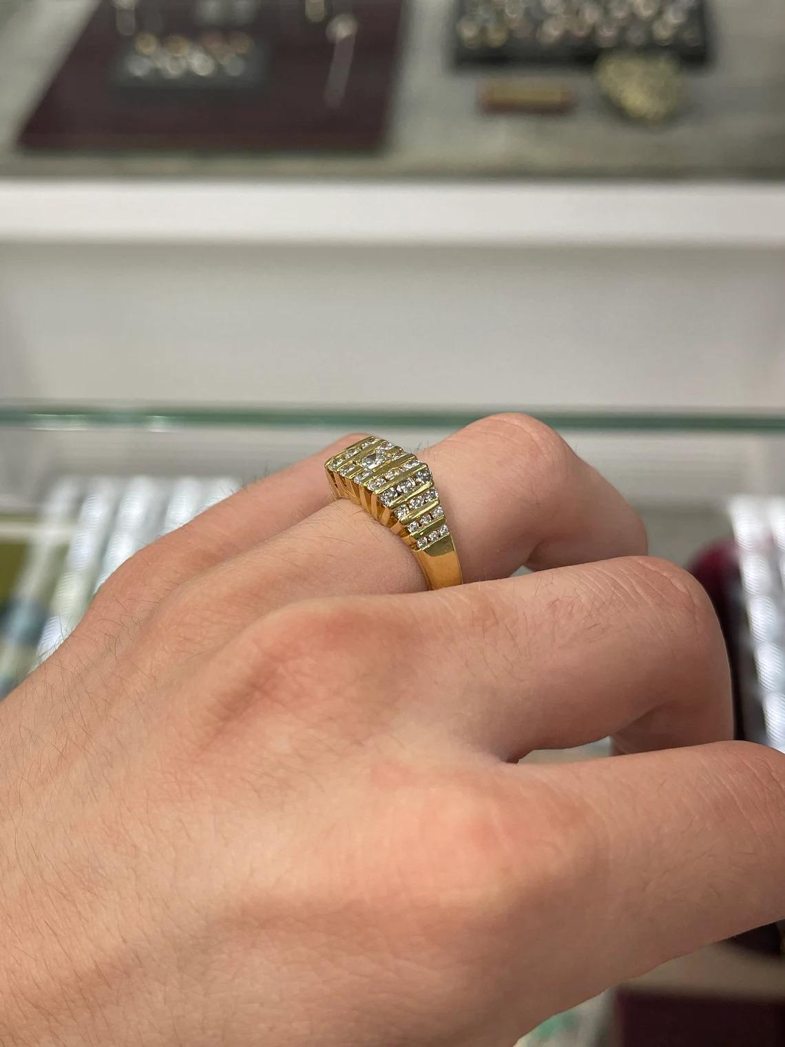 Modern 1.65tcw 18K VVS Natural Diamond Cluster Egyptian Styled Men's Yellow Gold Ring For Sale