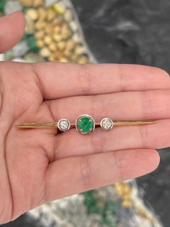 1.65tcw Antike Brosche/Anstecknadel, natürlicher Smaragd, Diamant, Vintage, drei Steine