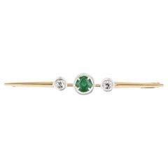 Alfiler de broche antiguo de tres piedras con diamante esmeralda natural de 1,65 tcw