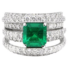 1.66 Carat Colombian, Muzo Color Emerald & Diamond Cocktail Ring Set in Platinum