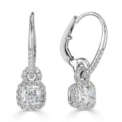 1.66 Carat Cushion Cut Diamond Dangle Earrings in Platinum