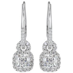 1.66 Carat Cushion Cut Diamond Dangle Earrings in Platinum