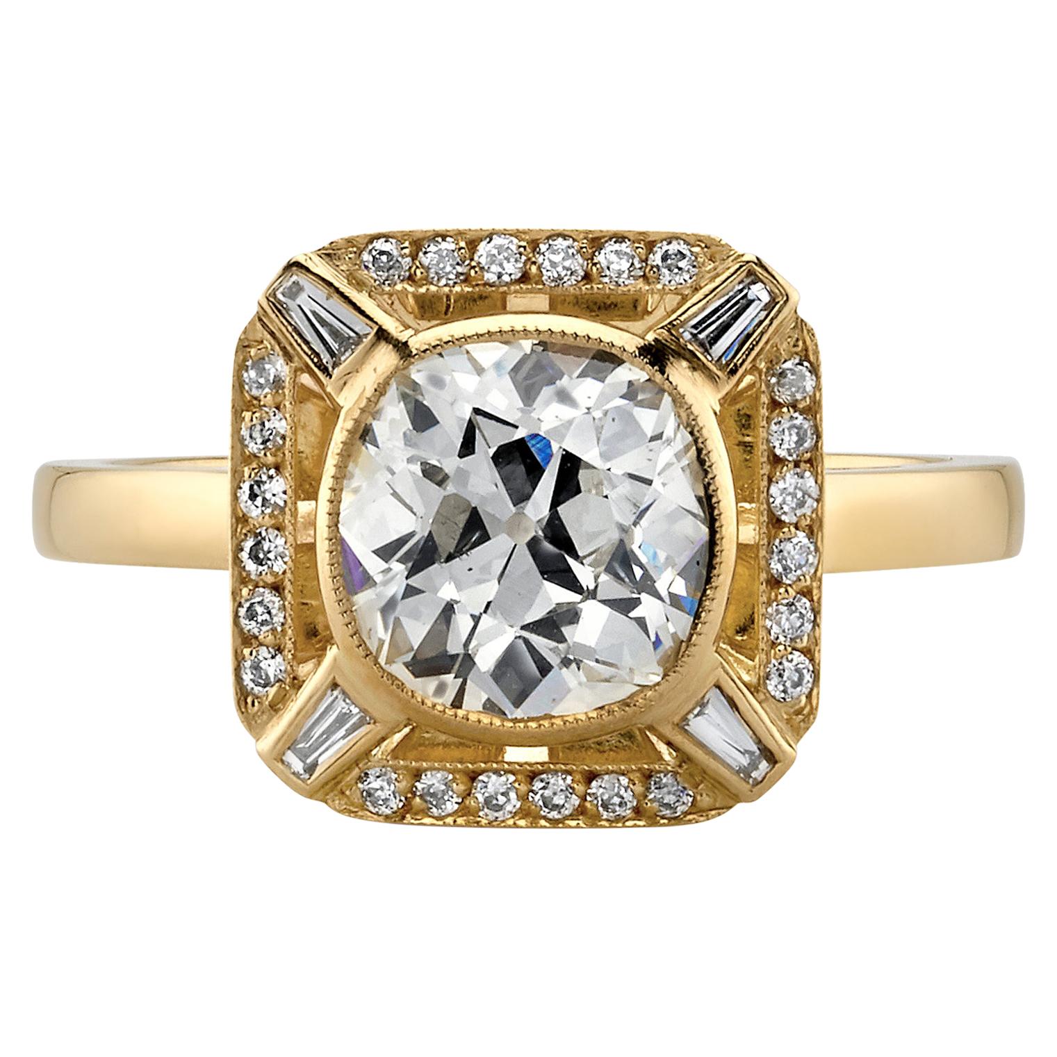 1.66 Carat Cushion Cut Diamond Set in a Handcrafted 18 Karat Yellow Gold Ring