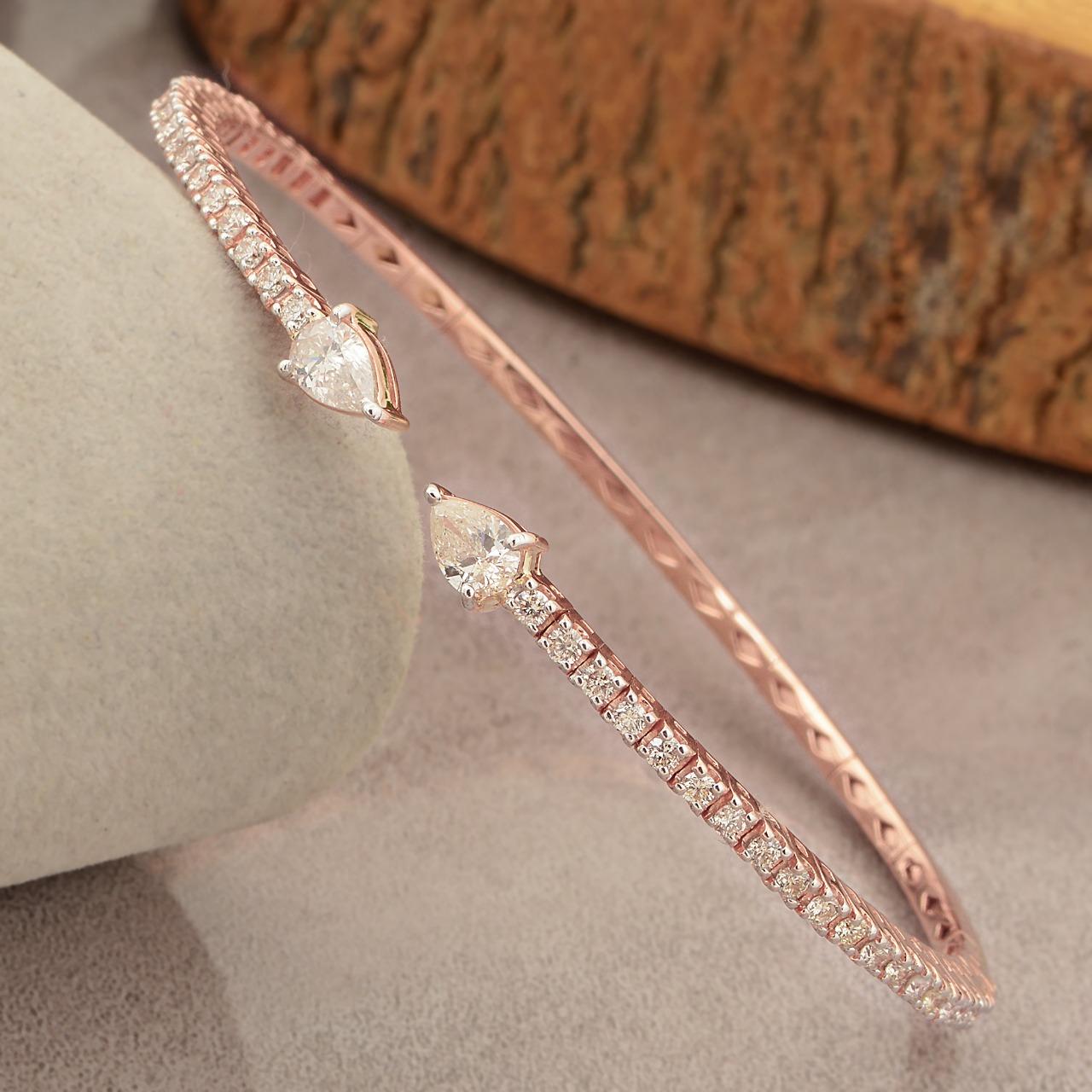 Moderno Bracciale Bangle aperto con diamante da 1,66 carati in oro 14 carati in vendita