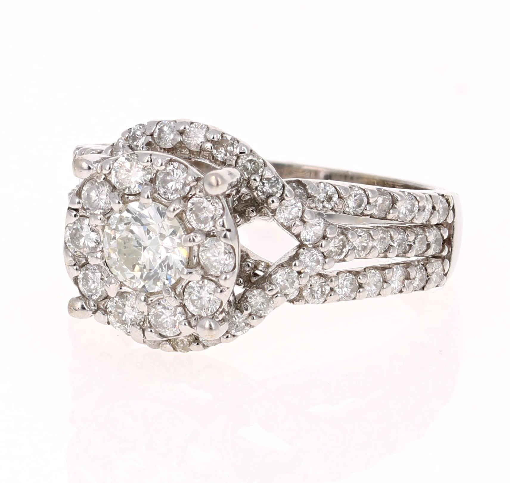 Modern 1.66 Carat Diamond 14 Karat White Gold Bridal Cluster Ring