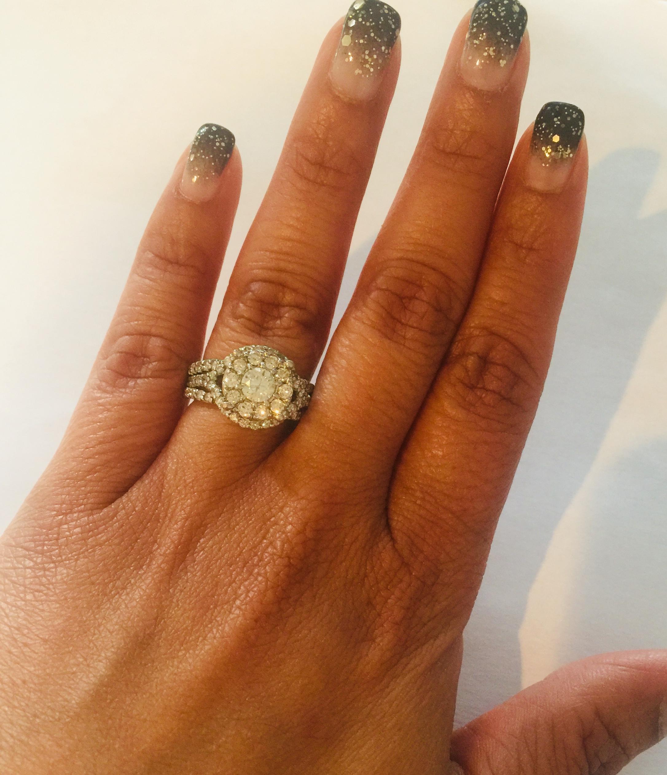 1.66 Carat Diamond 14 Karat White Gold Bridal Cluster Ring 1