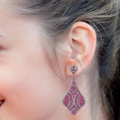 Contemporary 16.6ct Diamond and Ruby Drop Earrings, Silver, India