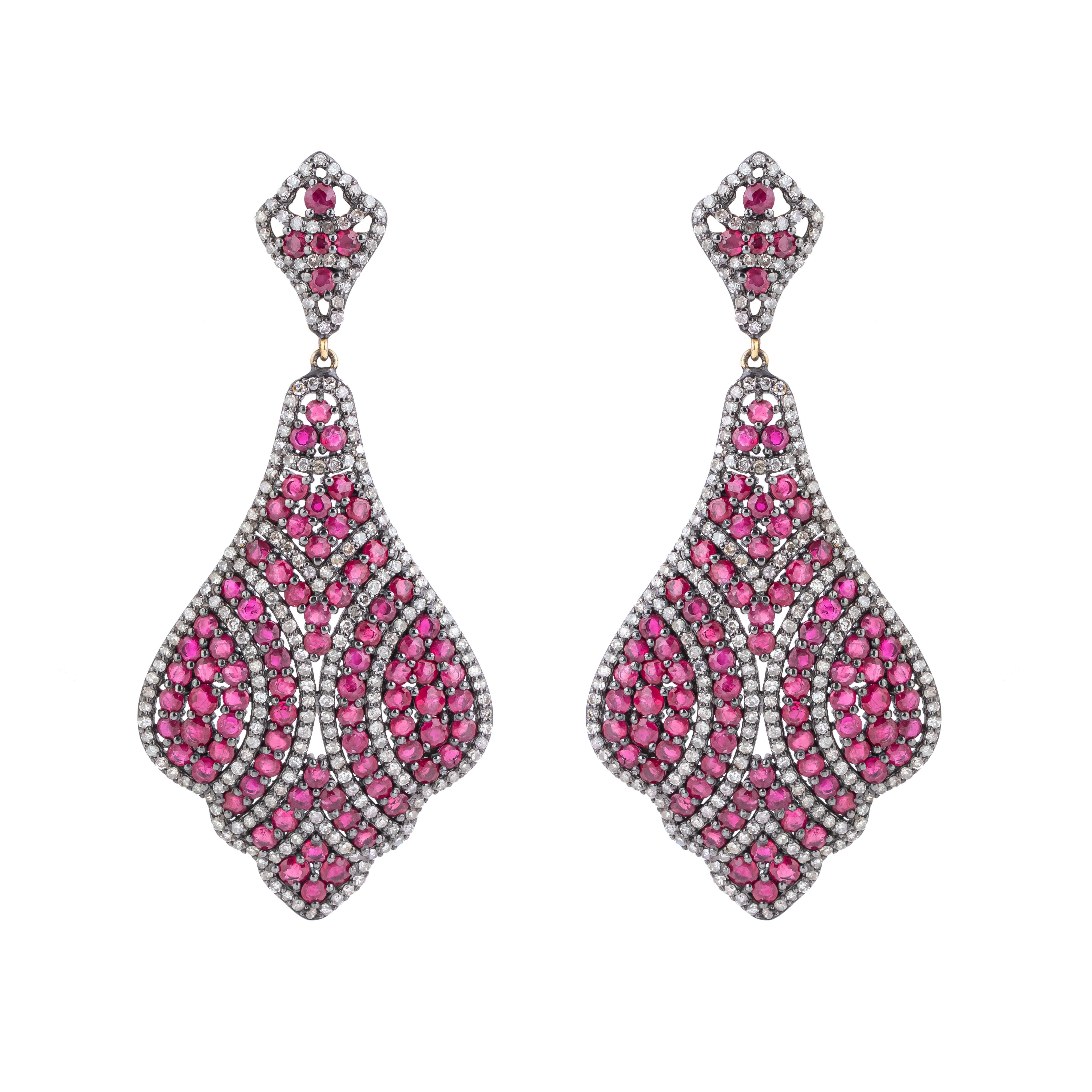 Women's 16.6 Carat Diamond and Ruby Cocktail Earrings For Sale