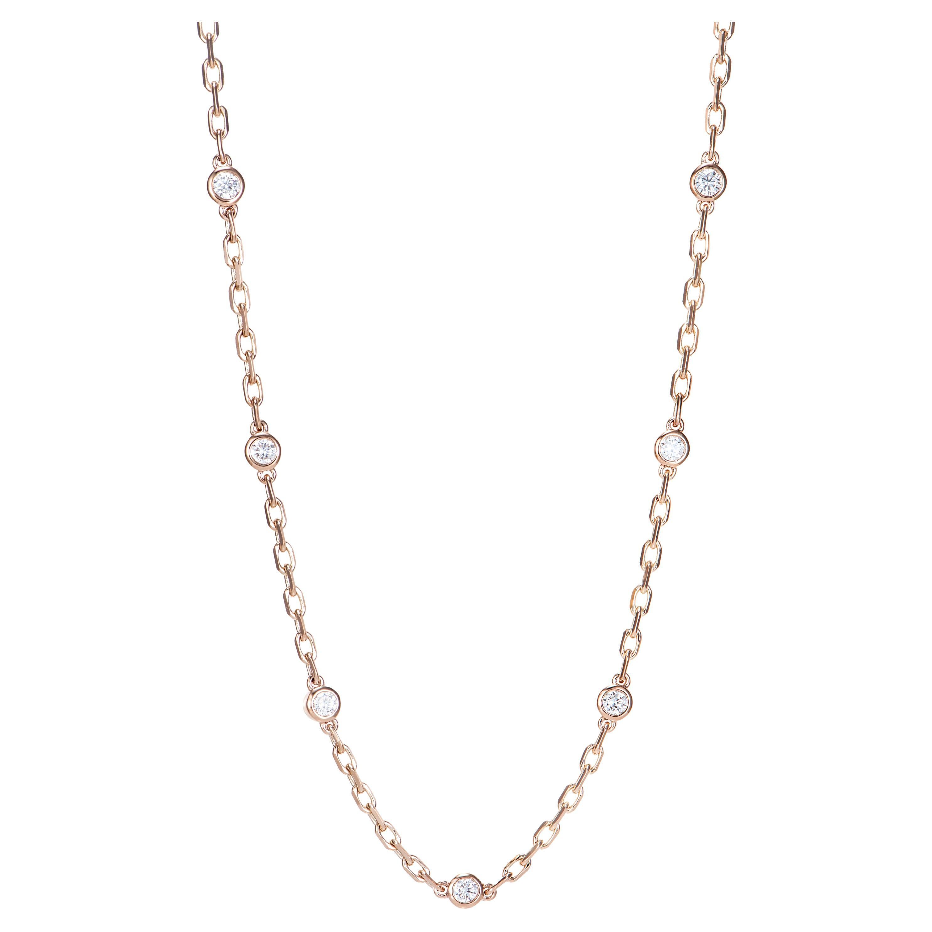 1.66 Carat Diamond Chain Necklace in 18 Karat Rose Gold. For Sale