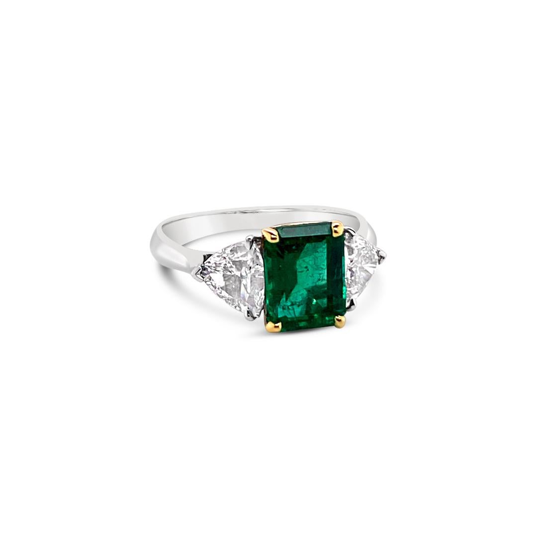 Emerald Cut 1.66 Carat Emerald and Diamond Ring in Platinum and 18 Karat Gold For Sale