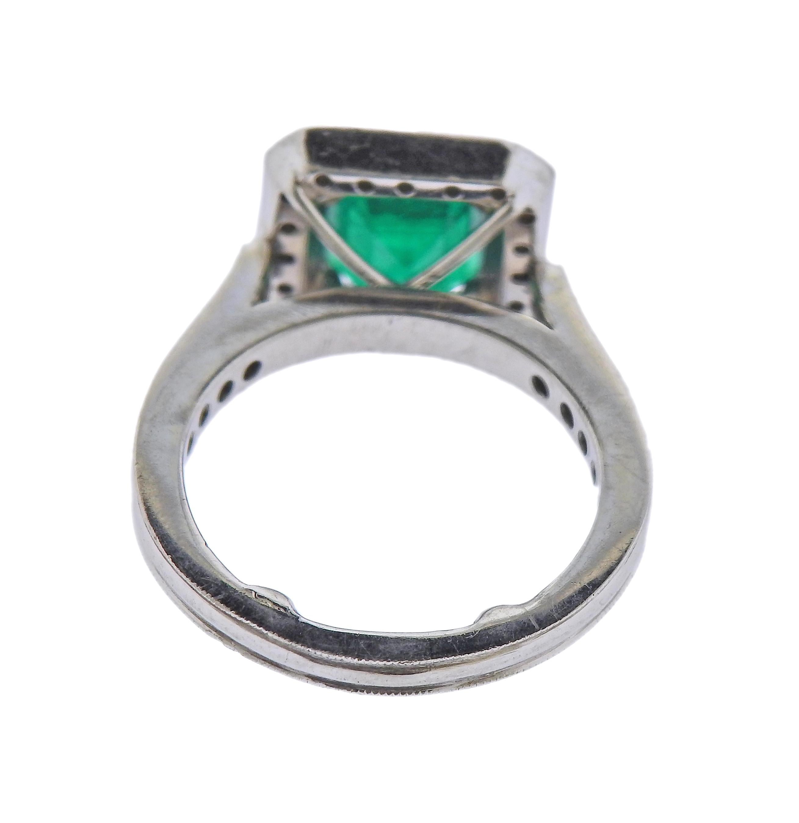 Round Cut 1.66 Carat Emerald Diamond Platinum Ring For Sale