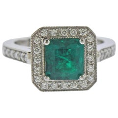 Vintage 1.66 Carat Emerald Diamond Platinum Ring