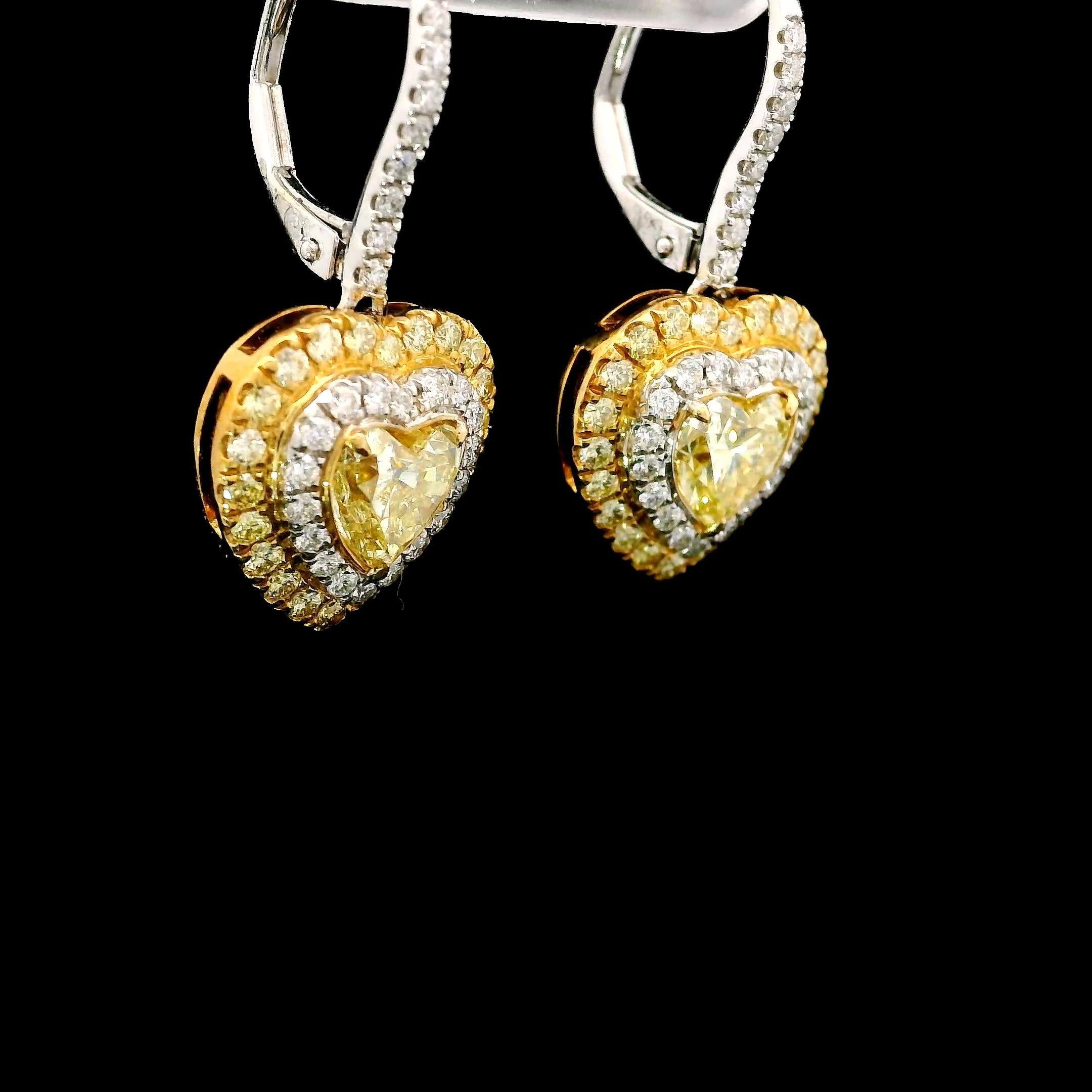 1.66 Carat Fancy Yellow Diamond Earrings GIA Certified For Sale 1