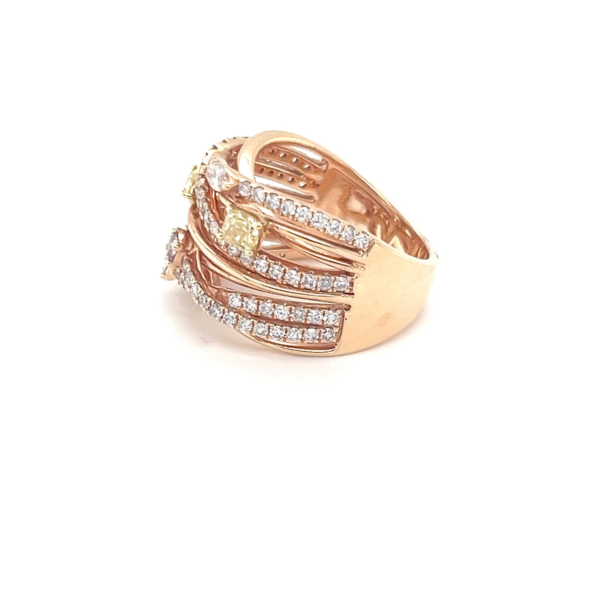 1.66 Carat Mix Cut Yellow and Pink Diamond Ring For Sale 4