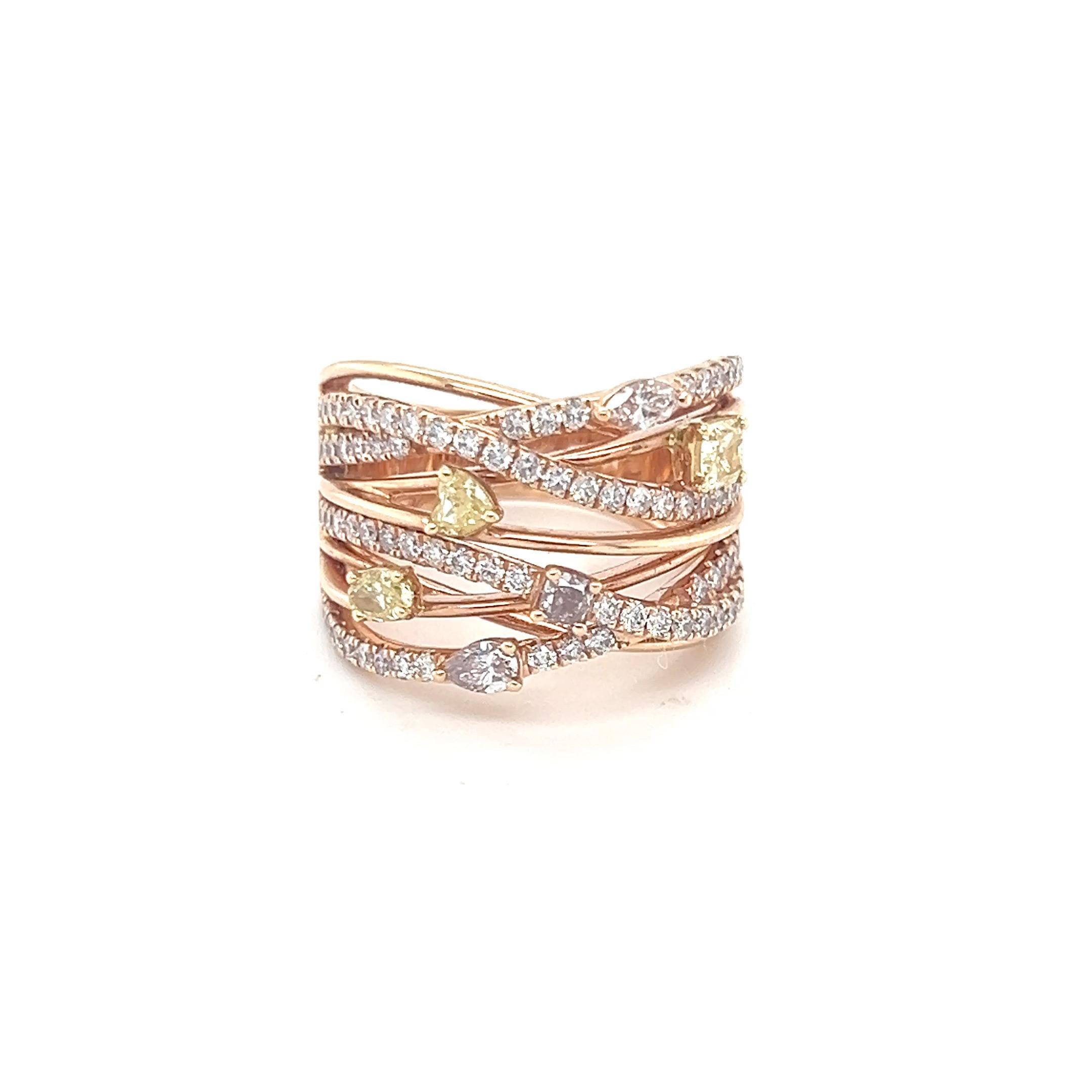 1.66 Carat Mix Cut Yellow and Pink Diamond Ring For Sale 5