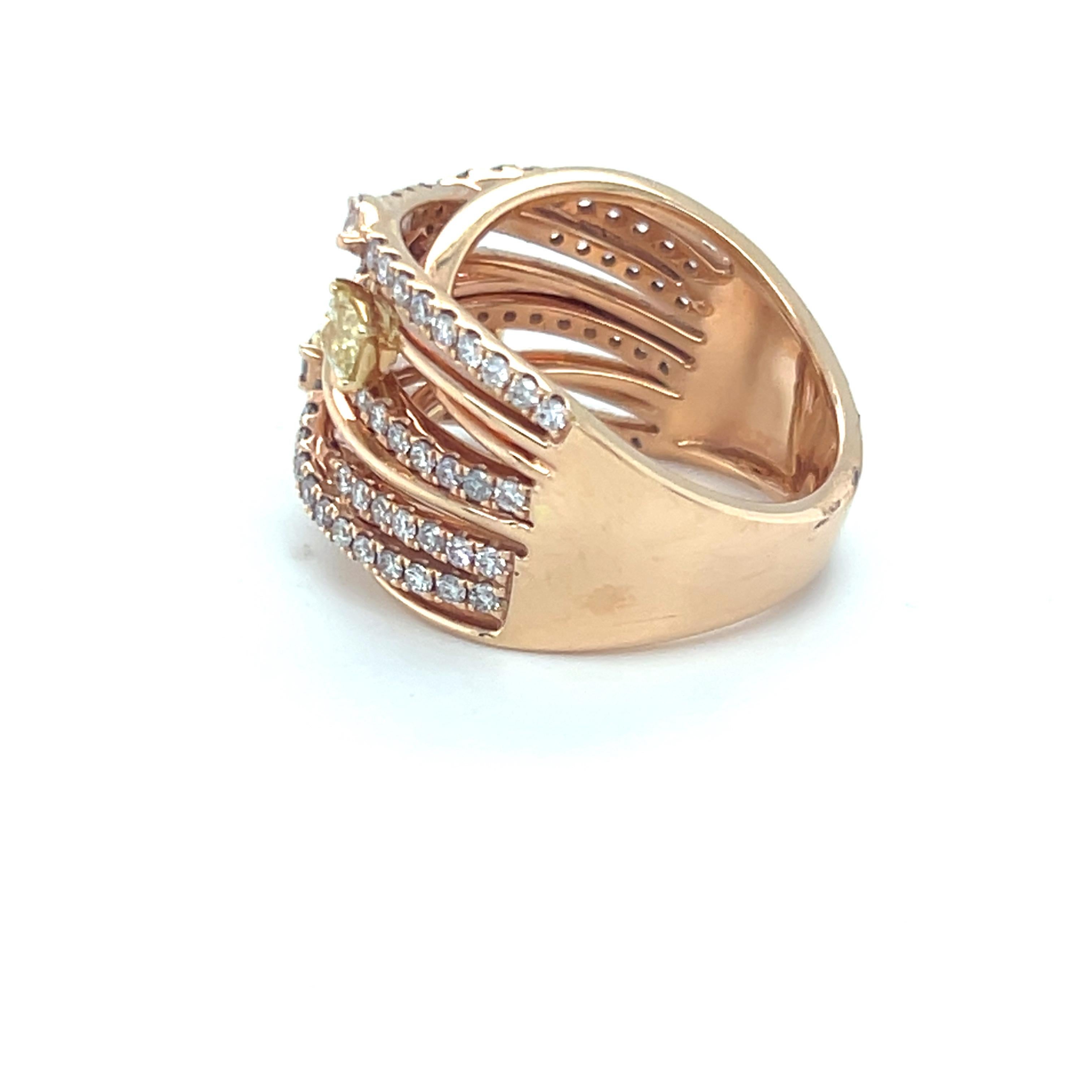 Artisan 1.66 Carat Mix Cut Yellow and Pink Diamond Ring For Sale