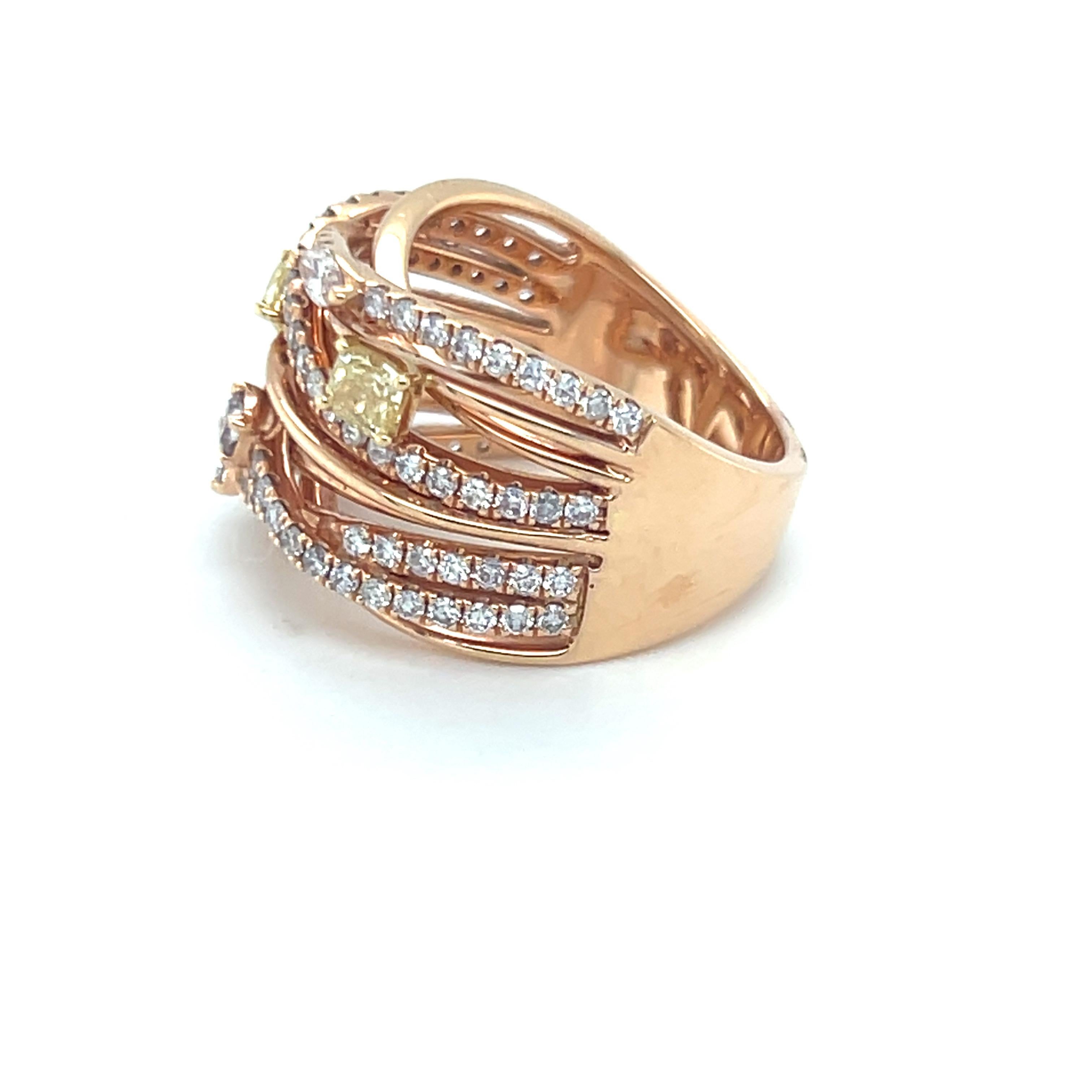 Mixed Cut 1.66 Carat Mix Cut Yellow and Pink Diamond Ring For Sale