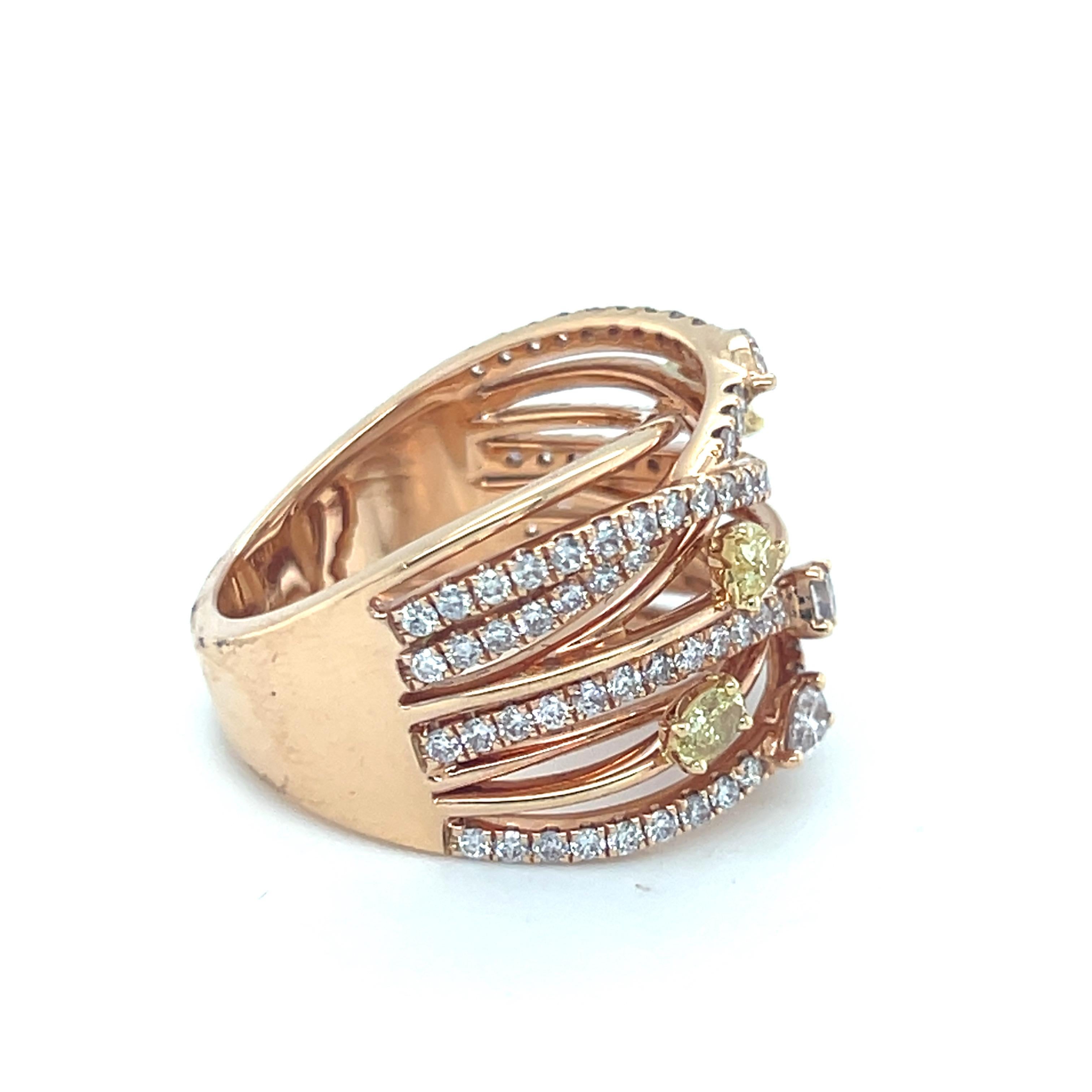 1.66 Carat Mix Cut Yellow and Pink Diamond Ring For Sale 3