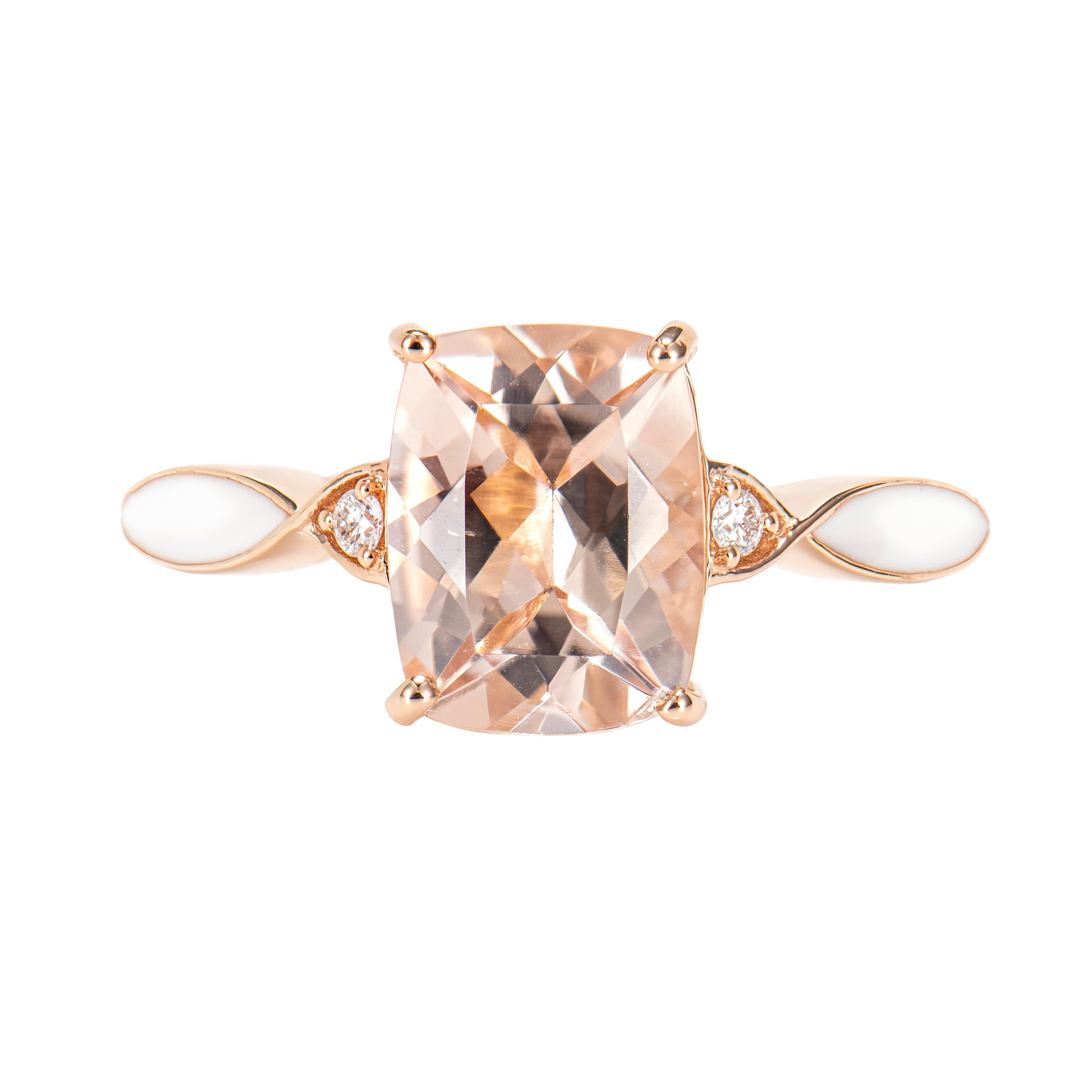 Contemporary 1.66 Carat Morganite Fancy Ring in 18Karat Rose Gold with White Diamond.   For Sale