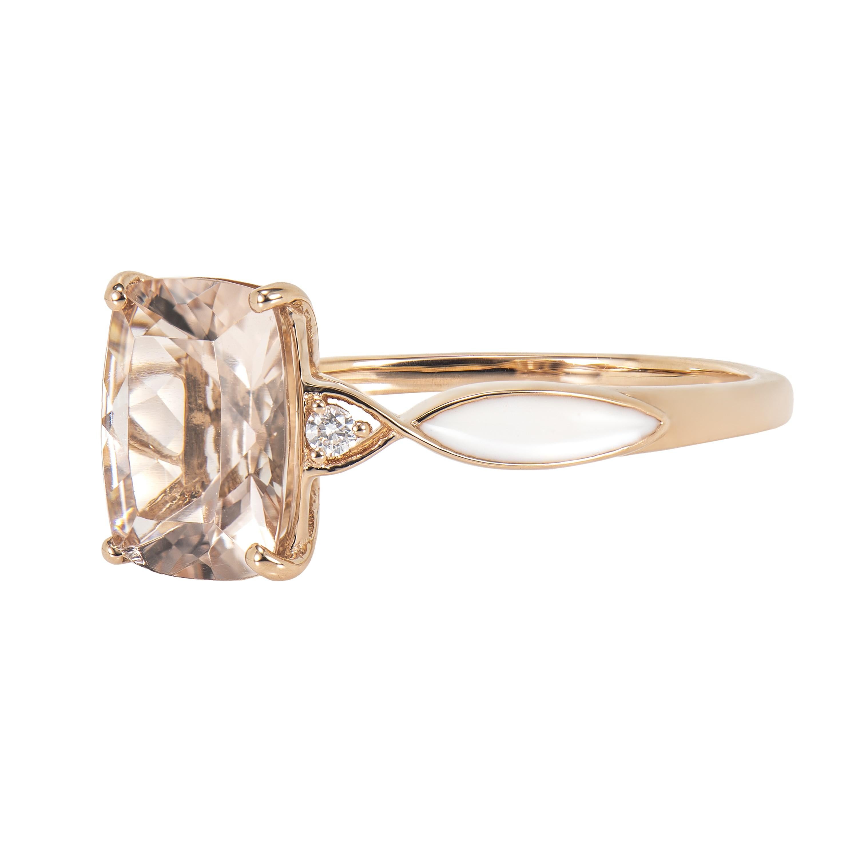 Cushion Cut 1.66 Carat Morganite Fancy Ring in 18Karat Rose Gold with White Diamond.   For Sale