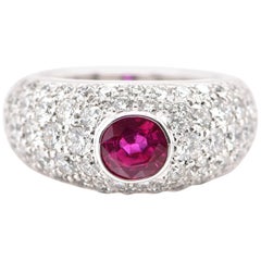 1.66 Carat Natural, Burmese Ruby and Diamond Ring Set in 18 Karat White Gold