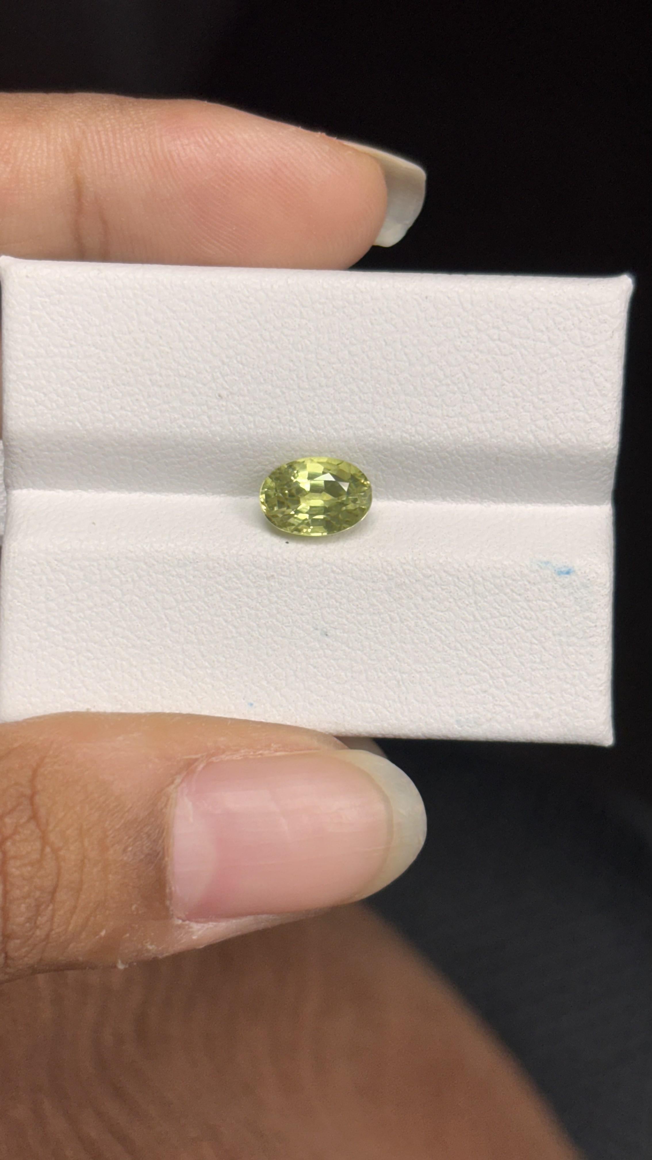 Oval Cut 1.66 Carat Natural No Heat Chrysoberyl Yellowish-Green stone For Sale