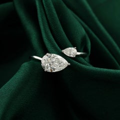 1.66 Carat Natural Pear Diamond Toi et Moi Open Ring 18K White Gold Fine Jewelry