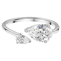 1.66 Carat Natural Pear Diamond Toi et Moi Open Ring 18K White Gold Fine Jewelry