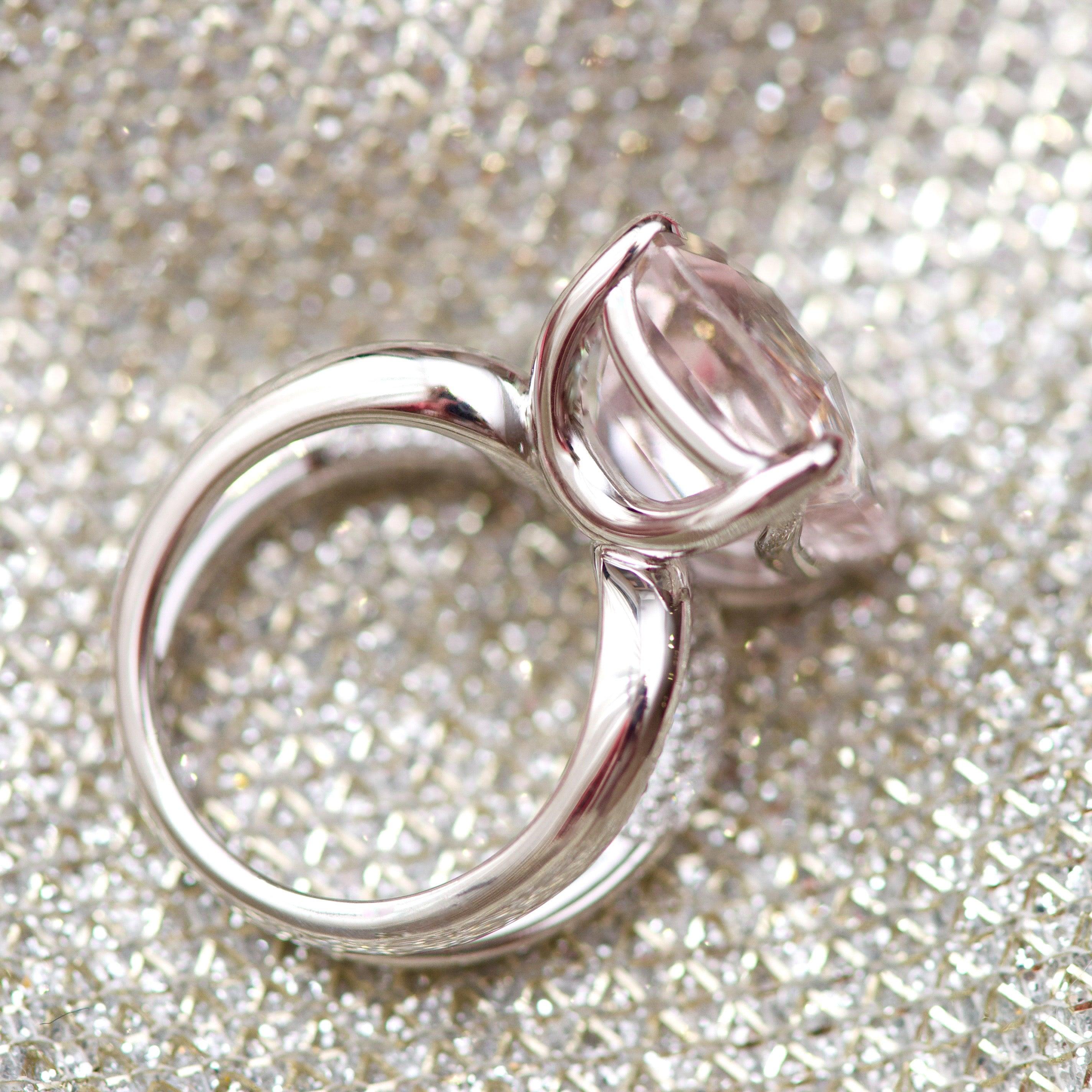 For Sale:  16.6 Carat Natural Pink Morganite Diamonds 14 Karat White Gold Ring 10