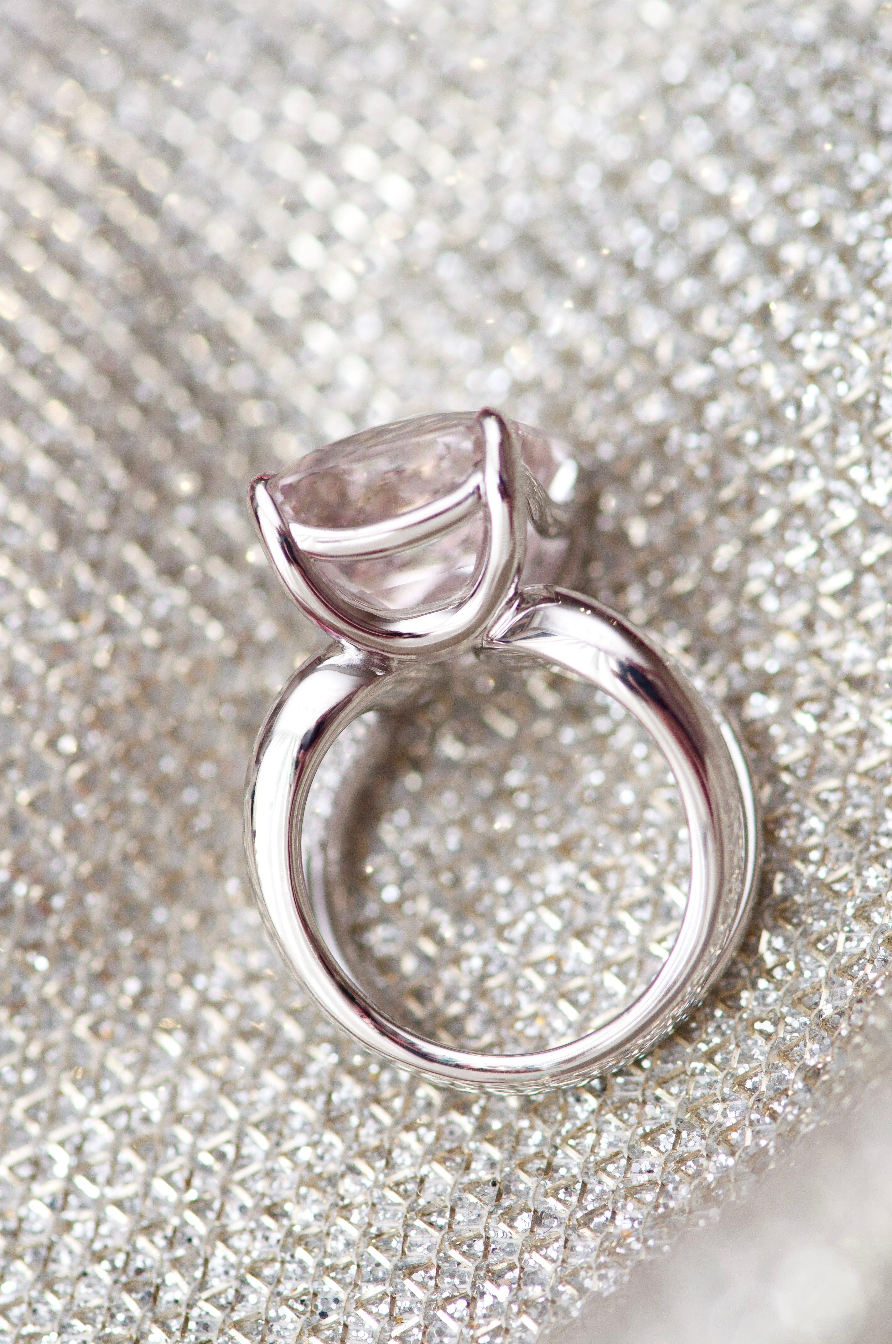For Sale:  16.6 Carat Natural Pink Morganite Diamonds 14 Karat White Gold Ring 6