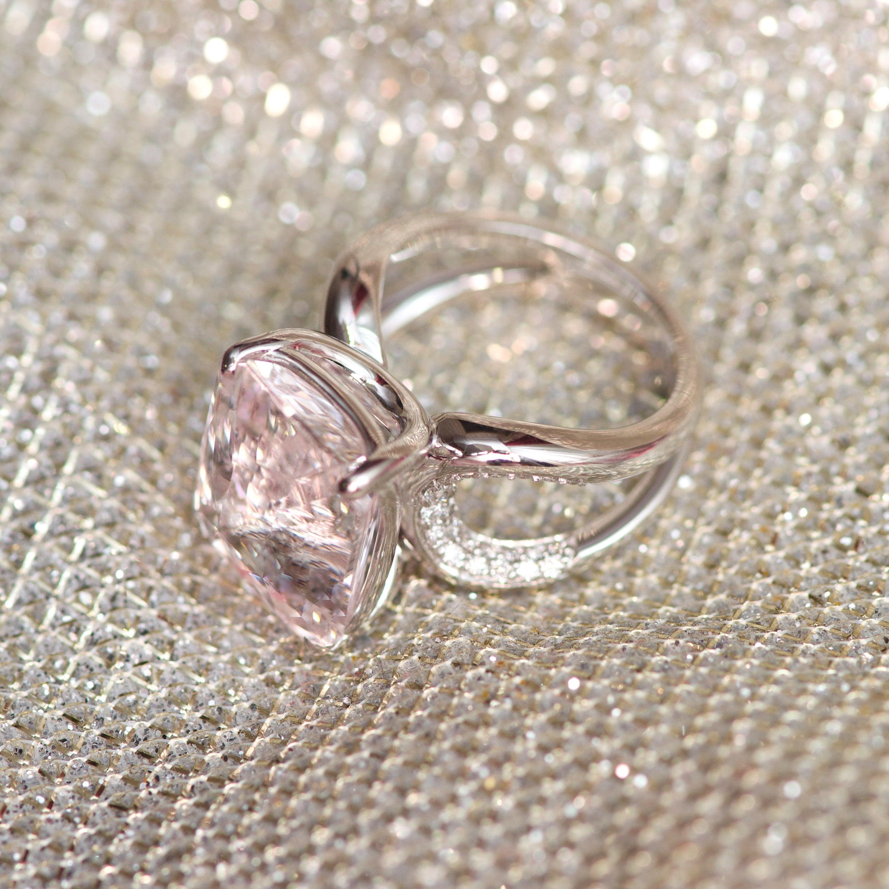 For Sale:  16.6 Carat Natural Pink Morganite Diamonds 14 Karat White Gold Ring 8