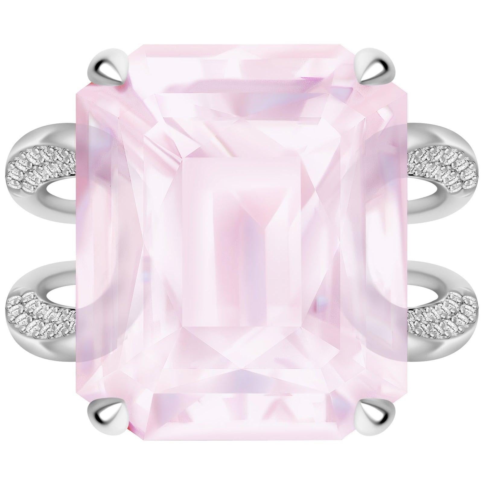 For Sale:  16.6 Carat Natural Pink Morganite Diamonds 14 Karat White Gold Ring