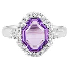 1,66 Carati Senza Calore Zaffiro Viola Vibrante e Diamante 18K Anello Crazy Cuts