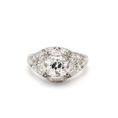 1.66 Carat Old Miner Cut I I1 and Old European Cut L SI2 Diamond Platinum Art De